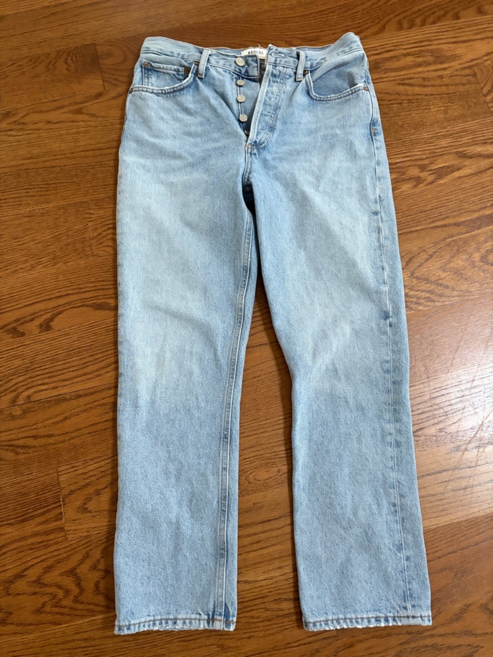 Agolde Riley High-Rise Cropped straight leg Jeans in Light Blue Wash